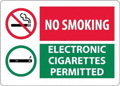 NMC - "No Smoking - Electronic Cigarettes Permitted", 10" Long x 14" Wide, Aluminum Safety Sign - Rectangular, 0.04" Thick, Use for Smoking Regulations - All Tool & Supply