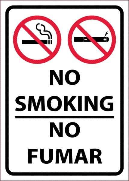 NMC - "No Smoking - No Fumar", 10" Long x 14" Wide, Pressure-Sensitive Vinyl Safety Sign - Rectangular, 0.0045" Thick, Use for Smoking Regulations - All Tool & Supply