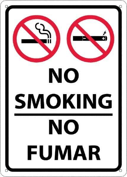 NMC - "No Smoking - No Fumar", 10" Long x 14" Wide, Aluminum Safety Sign - Rectangular, 0.04" Thick, Use for Smoking Regulations - All Tool & Supply