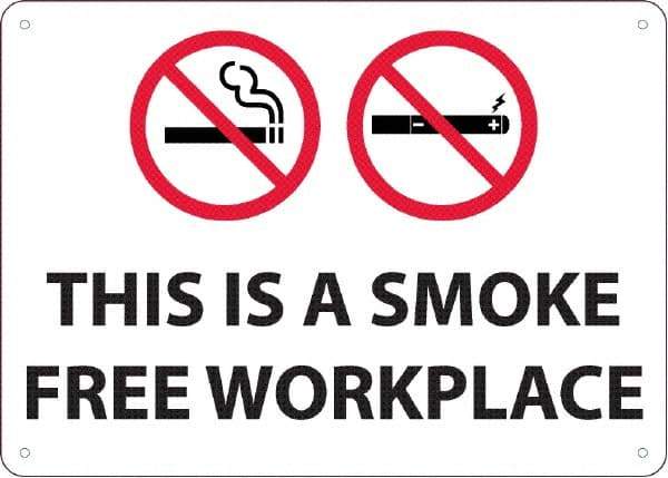 NMC - "This Is a Smoke Free Workplace", 10" Long x 14" Wide, Rigid Plastic Safety Sign - Rectangular, 0.05" Thick, Use for Smoking Regulations - All Tool & Supply