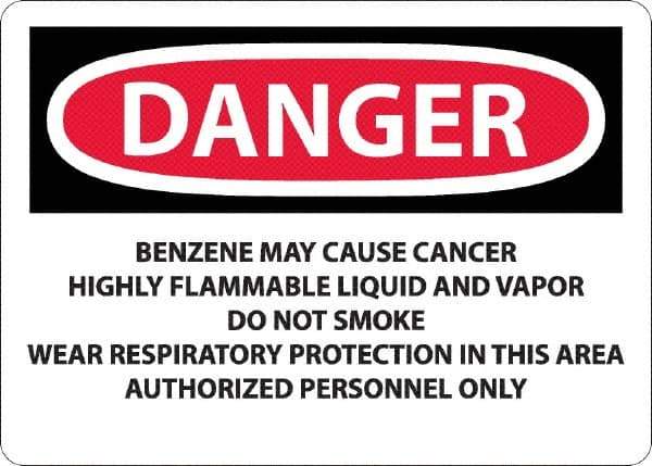 NMC - "Danger - Benzene May Cause Cancer", 10" Long x 14" Wide, Rigid Plastic Safety Sign - Rectangle, 0.05" Thick, Use for Hazardous Materials - All Tool & Supply