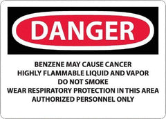 NMC - "Danger - Benzene May Cause Cancer", 10" Long x 14" Wide, Rigid Plastic Safety Sign - Rectangle, 0.05" Thick, Use for Hazardous Materials - All Tool & Supply