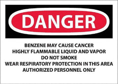 NMC - "Danger - Benzene May Cause Cancer", 10" Long x 14" Wide, Pressure-Sensitive Vinyl Safety Sign - Rectangle, 0.0045" Thick, Use for Hazardous Materials - All Tool & Supply