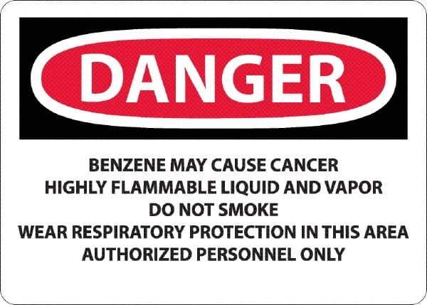 NMC - "Danger - Benzene May Cause Cancer", 10" Long x 14" Wide, Aluminum Safety Sign - Rectangle, 0.04" Thick, Use for Hazardous Materials - All Tool & Supply