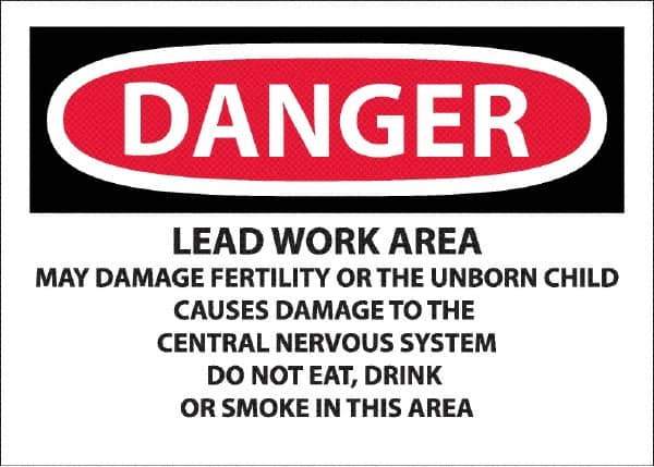 NMC - "Danger - Lead Work Area May Damage Fertility Or The Unborn Child", 10" Long x 14" Wide, Pressure-Sensitive Vinyl Safety Sign - Rectangle, 0.0045" Thick, Use for Hazardous Materials - All Tool & Supply