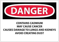 NMC - "Danger - Contains Cadmium May Cause Cancer", 10" Long x 14" Wide, Rigid Plastic Safety Sign - Rectangle, 0.05" Thick, Use for Hazardous Materials - All Tool & Supply