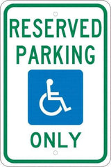 NMC - "Reserved Parking Only", "Handicap Symbol", 12" Wide x 18" High, Aluminum ADA Signs - 0.08" Thick, Green & Blue on White, Engineer Grade Reflectivity, Rectangle, Post Mount - All Tool & Supply