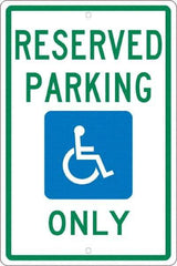 NMC - "Reserved Parking Only", "Handicap Symbol", 12" Wide x 18" High, Aluminum ADA Signs - 0.063" Thick, Green & Blue on White, Rectangle, Post Mount - All Tool & Supply