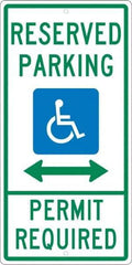 NMC - "Reserved Parking Permit Required", "Handicap Symbol", 12" Wide x 24" High, Aluminum ADA Signs - 0.063" Thick, Green & Blue on White, Rectangle, Post Mount - All Tool & Supply