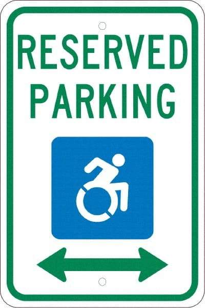 NMC - "Reserved Parking", "Handicap Symbol", 12" Wide x 18" High, Aluminum ADA Signs - 0.08" Thick, Green & Blue on White, Engineer Grade Reflectivity, Rectangle, Post Mount - All Tool & Supply