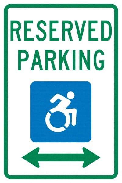 NMC - "Reserved Parking", "Handicap Symbol", 12" Wide x 18" High, Aluminum ADA Signs - 0.04" Thick, Green & Blue on White, Rectangle, Post Mount - All Tool & Supply