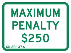 NMC - "Maximum Penalty $250", 12" Wide x 9" High, Aluminum No Parking & Tow Away Signs - 0.04" Thick, Green on White, Rectangle, Post Mount - All Tool & Supply