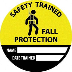 NMC - Safety Trained Fall Protection - Name ____ Date Trained ____, Hard Hat Label - Round, Yellow, Black, White, 0.004" Thick, Indoor or Outdoor, Adhesive Backed, For Accident Prevention - All Tool & Supply