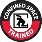 NMC - Confined Space Trained, Hard Hat Label - Round, Black & Red on White, 0.004" Thick, Indoor or Outdoor, Adhesive Backed, For Accident Prevention - All Tool & Supply