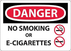 NMC - "Danger - No Smoking or E-Cigarettes", 10" Long x 14" Wide, Aluminum Safety Sign - Rectangle, 0.04" Thick, Use for Smoking Regulations - All Tool & Supply