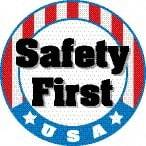 NMC - Safety First USA, Hard Hat Label - Round, Red, White, Blue & Black on White, 0.004" Thick, Indoor or Outdoor, Adhesive Backed, For Accident Prevention - All Tool & Supply