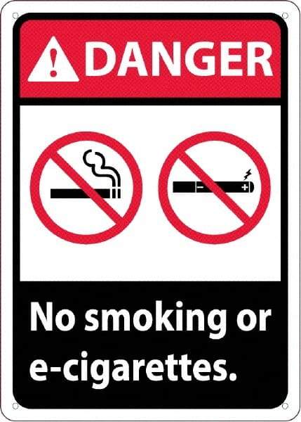 NMC - "Danger - No Smoking or E-Cigarettes", 10" Long x 14" Wide, Rigid Plastic Safety Sign - Rectangle, Use for Smoking Regulations - All Tool & Supply