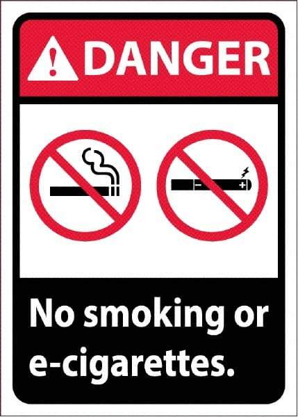 NMC - "Danger - No Smoking or E-Cigarettes", 10" Long x 14" Wide, Pressure-Sensitive Vinyl Safety Sign - Rectangle, Use for Smoking Regulations - All Tool & Supply