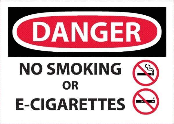 NMC - "Danger - No Smoking or E-Cigarettes", 10" Long x 14" Wide, Pressure-Sensitive Vinyl Safety Sign - Rectangle, Use for Smoking Regulations - All Tool & Supply