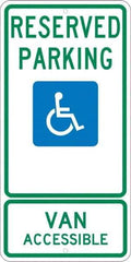 NMC - "Reserved Parking Van Accessible", "Handicap Symbol", 12" Wide x 24" High, Aluminum ADA Signs - 0.08" Thick, Green & Blue on White, Engineer Grade Reflectivity, Rectangle, Post Mount - All Tool & Supply