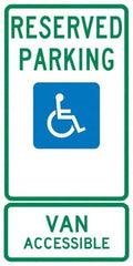 NMC - "Reserved Parking Van Accessible", "Handicap Symbol", 12" Wide x 24" High, Aluminum ADA Signs - 0.04" Thick, Green & Blue on White, Rectangle, Post Mount - All Tool & Supply