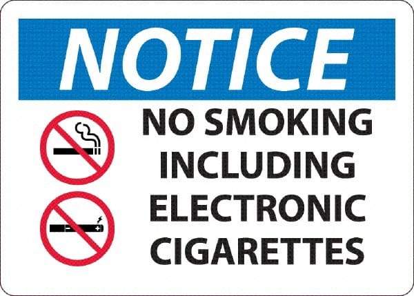 NMC - "No Smoking Including Electronic Cigarettes", 10" Long x 14" Wide, Rigid Plastic Safety Sign - Rectangle, 0.045" Thick, Use for Smoking Regulations - All Tool & Supply