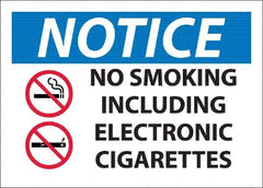 NMC - "No Smoking Including Electronic Cigarettes", 10" Long x 14" Wide, Pressure-Sensitive Vinyl Safety Sign - Rectangle, 0.045" Thick, Use for Smoking Regulations - All Tool & Supply