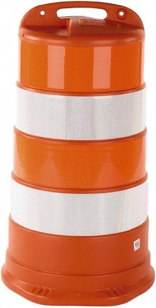 PRO-SAFE - 40" High x 36" Wide Reflective Round Barrel - High Density Polyethylene (HDPE), 10 Lbs, Orange - All Tool & Supply