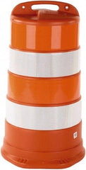 PRO-SAFE - 40" High x 36" Wide Reflective Round Barrel - High Density Polyethylene (HDPE), 10 Lbs, Orange - All Tool & Supply