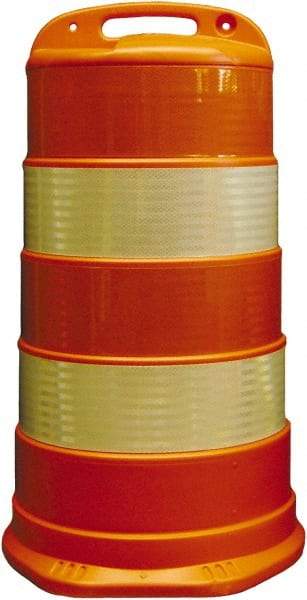 PRO-SAFE - 40" High x 36" Wide Reflective Round Barrel - High Density Polyethylene (HDPE), 10 Lbs, Orange - All Tool & Supply