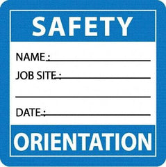 NMC - Safety Orientation - Name ____ Job Site ____ Date ____, Hard Hat Label - Blue/White/Black, 0.045" Thick, For Accident Prevention - All Tool & Supply