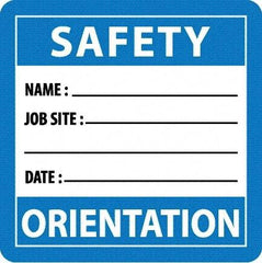 NMC - Safety Orientation - Name ____ Job Site ____ Date ____, Hard Hat Label - Blue/White/Black, 0.045" Thick, For Accident Prevention - All Tool & Supply