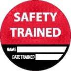 NMC - Safety Trained - Name ____ Date Trained ____, Hard Hat Label - Black/Red/White, 0.045" Thick, For Accident Prevention - All Tool & Supply