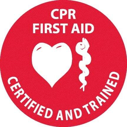 NMC - Certified CPR First Aid Trained, Hard Hat Label - White on Red, 0.045" Thick, For Accident Prevention - All Tool & Supply