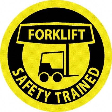 NMC - Forklift Safety Trained, Hard Hat Label - Black on Yellow, 0.045" Thick, For Accident Prevention - All Tool & Supply