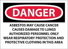 NMC - "Danger - Asbestos May Cause Cancer", 10" Long x 14" Wide, Pressure-Sensitive Vinyl Safety Sign - Rectangular, 0.0045" Thick, Use for Hazardous Materials - All Tool & Supply