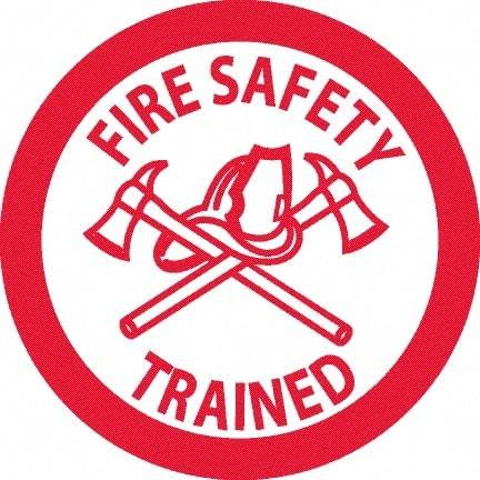 NMC - Fire Safety Trained, Hard Hat Label - Red on White, 0.045" Thick, For Accident Prevention - All Tool & Supply