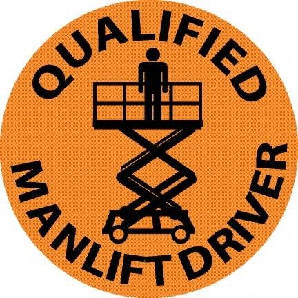 NMC - Qualified Man Lift Driver, Hard Hat Label - Black on Orange, 0.045" Thick, For Accident Prevention - All Tool & Supply