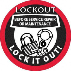 NMC - Lockout Before Service Repair or Maintenance - Lock It Out, Hard Hat Label - Black & Red on White, 0.045" Thick, For Accident Prevention - All Tool & Supply