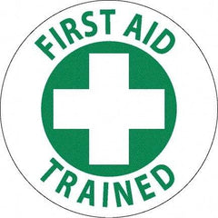 NMC - First Aid Trained, Hard Hat Label - Green on White, 0.045" Thick, For Accident Prevention - All Tool & Supply