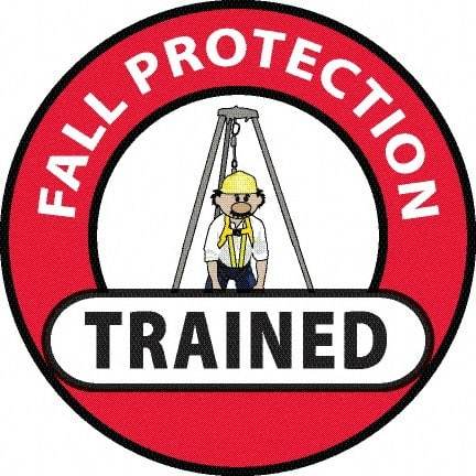 NMC - Fall Protection Trained, Hard Hat Label - Red/Black/Yellow/White, 0.045" Thick, For Accident Prevention - All Tool & Supply