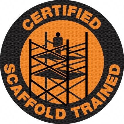 NMC - Certified Scaffold Trained, Hard Hat Label - Black on Orange, 0.045" Thick, For Certified Operator - All Tool & Supply