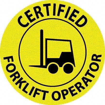 NMC - Certified Forklift Operator, Hard Hat Label - Black on Yellow, 0.045" Thick, For Certified Operator - All Tool & Supply