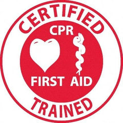 NMC - Certified CPR First Aid Trained, Hard Hat Label - Red on White, 0.045" Thick, For Accident Prevention - All Tool & Supply