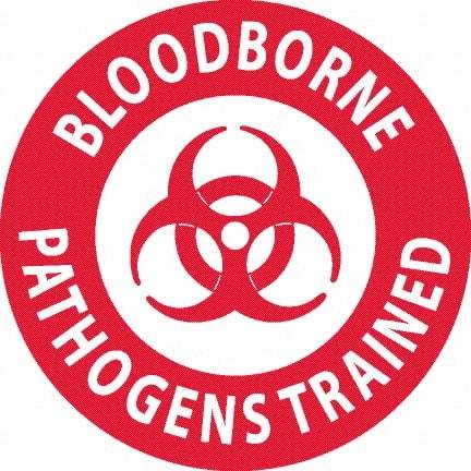 NMC - Bloodborne Pathogens Trained, Hard Hat Label - White on Red, 0.045" Thick, For Accident Prevention - All Tool & Supply