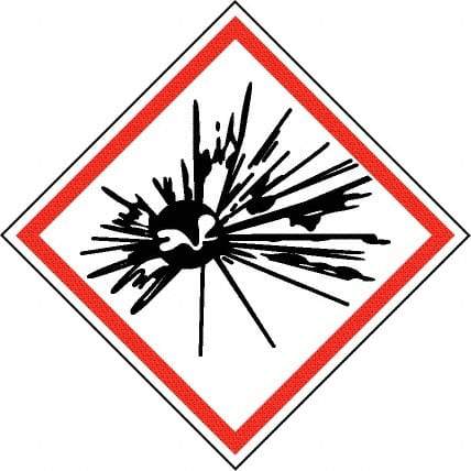 NMC - Hazardous Materials Label, Header: Explosive Warning - Legend: GHS - Graphic, English, Black & Red, 4" Long x 4" High, No Coating - All Tool & Supply