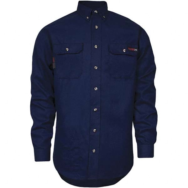 National Safety Apparel - Size M Navy Blue Flame Resistant/Retardant Long Sleeve Button Down Shirt - Exact Industrial Supply