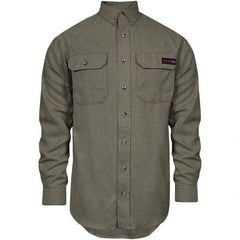 National Safety Apparel - Size 2XL Khaki Flame Resistant/Retardant Long Sleeve Button Down Shirt - Exact Industrial Supply