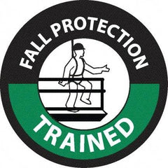 NMC - Fall Protection Trained, Hard Hat Label - Diamond, White & Green on Black, 0.004" Thick, Indoor or Outdoor, Adhesive Backed, For Accident Prevention - All Tool & Supply