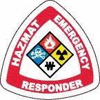 NMC - Haz Mat Emergency Responder, Hard Hat Label - Diamond, Blue, Red, Yellow & Black on White, 0.004" Thick, Indoor or Outdoor, Adhesive Backed, For Accident Prevention - All Tool & Supply